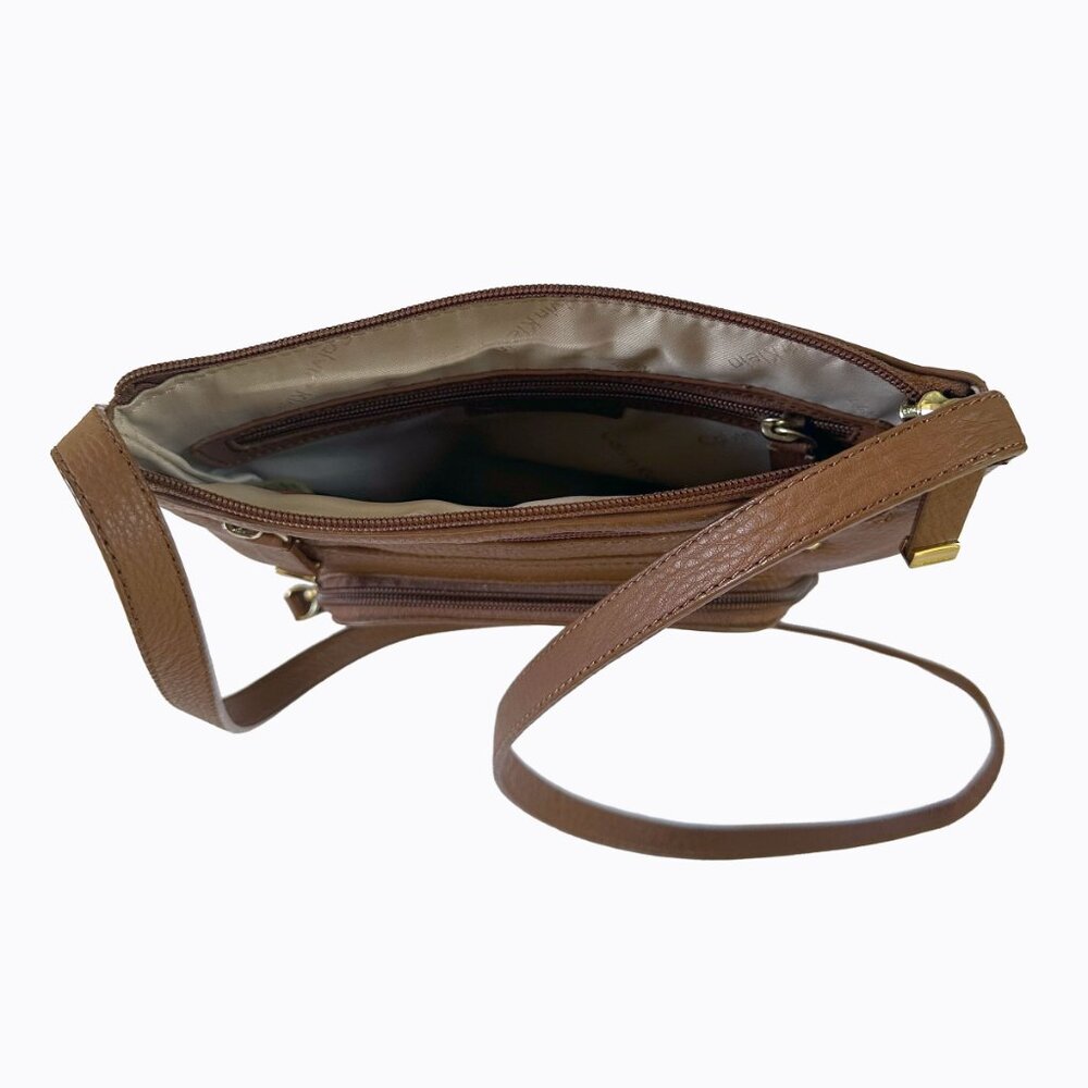 CK Brown Leather Shoulder Bag Crossbody Med Purse Pockets Y2K 90s Commute Office - Picture 5 of 9